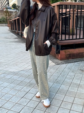 「WC（ダブル シー）のアイテム（パンツ）」を使った、Junoさん（レディース・162cm）の冬コーディネート