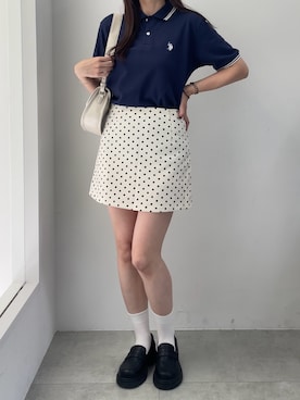 「アイテム（ポロシャツ）」を使った、Junoさん（レディース・162cm）の夏コーディネート