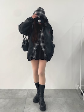 「チェック柄に恋してる」｜「アイテム（ブルゾン）」を使った、Junoさん（レディース・162cm）の冬コーディネート
