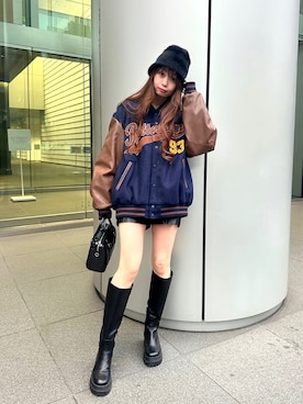 「秋冬」｜「アイテム（スタジャン）」を使った、Junoさん（レディース・162cm）の秋コーディネート