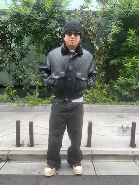 「DANKE SCHON（ダンケシェーン）のアイテム（ブルゾン）」を使った、星川徹聖さん（メンズ・176cm）の秋コーディネート