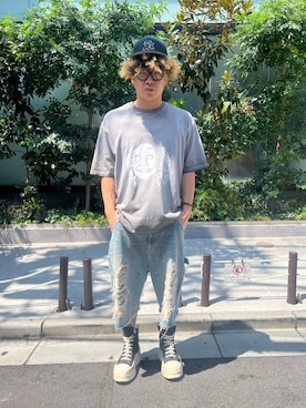 「WHITELAND（ホワイトランド）のアイテム（パンツ）」を使った、星川徹聖さん（メンズ・176cm）の夏コーディネート