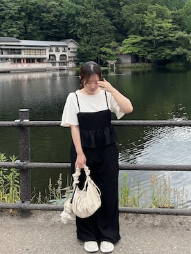 「アイテム（つなぎ/オールインワン）」を使った、riliさん（レディース・154cm）の夏コーディネート