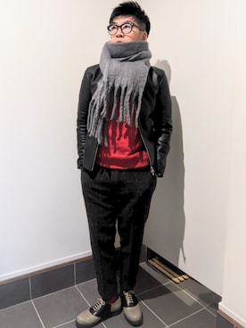 「アイテム（ライダースジャケット）」を使った、☆ｔａｋｕ☆さん（メンズ・172cm）の冬コーディネート