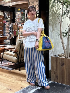 「アイテム（サンダル、ブルー系）」を使った、h0peeekoさん（レディース・151cm）の夏コーディネート