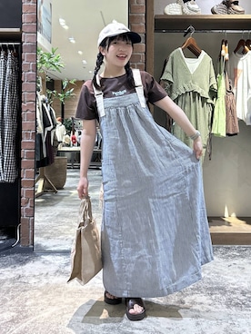 「niko and...（ニコアンド）の厚底トングサンダル（サンダル、ブラウン系）」を使った、h0peeekoさん（レディース・152cm）の春コーディネート