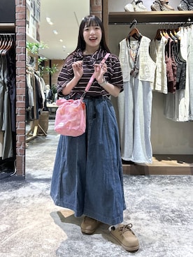 「niko and...（ニコアンド）のアソートベルトフレアスカート（スカート、ブルー系）」を使った、h0peeekoさん（レディース・152cm）の春コーディネート