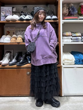「アイテム（その他トップス、パープル系）」を使った、h0peeekoさん（レディース・152cm）の秋コーディネート