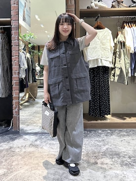 「niko and...（ニコアンド）のCOLORマイスターTシャツ（Tシャツ/カットソー、ベージュ系）」を使った、h0peeekoさん（レディース・152cm）の春コーディネート