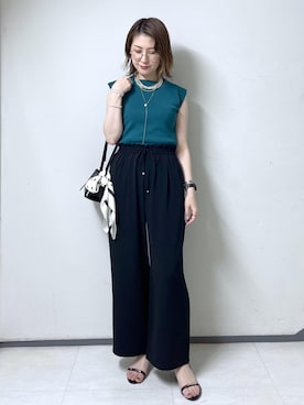 「ROPE' PICNIC（ロペピクニック）のドット柄スカーフ（バンダナ/スカーフ、ホワイト系）」を使った、toshicoさん（レディース・165cm）の夏コーディネート