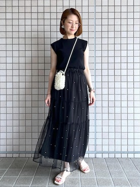 「オフホワイト」｜「アイテム（サンダル）」を使った、toshicoさん（レディース・165cm）の夏コーディネート