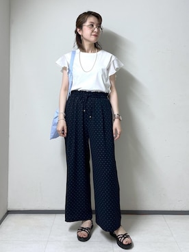 「アイテム（トートバッグ、ブルー系）」を使った、toshicoさん（レディース・165cm）の夏コーディネート