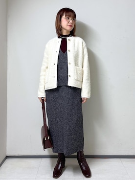 「体型カバー」｜「アイテム（アクセサリー）」を使った、toshicoさん（レディース・165cm）の冬コーディネート