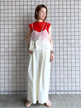 「オフホワイト」｜「アイテム（アクセサリー）」を使った、toshicoさん（レディース・165cm）の夏コーディネート