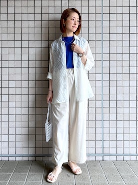 「オフホワイト」｜「アイテム（サンダル）」を使った、toshicoさん（レディース・165cm）の春コーディネート