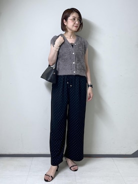 「ROPE' PICNIC（ロペピクニック）のメタルバーストラップサンダル（サンダル、ブラック系）」を使った、toshicoさん（レディース・165cm）の夏コーディネート