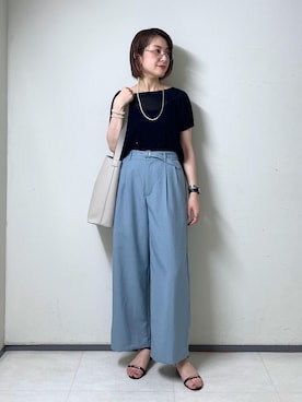 「ROPE' PICNIC（ロペピクニック）の【ちゃんと+かわいい保証】me fit BAG ワンショルダートート＆ミニショルダーバッグ/A4対応（ショルダーバッグ、グレー系）」を使った、toshicoさん（レディース・165cm）の夏コーディネート