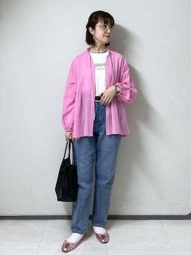 「ROPE' PICNIC（ロペピクニック）のパールショートネックレス（ネックレス、ゴールド系）」を使った、toshicoさん（レディース・165cm）の春コーディネート