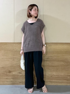 「タンクトップ」｜「アイテム（アクセサリー）」を使った、toshicoさん（レディース・165cm）の秋コーディネート