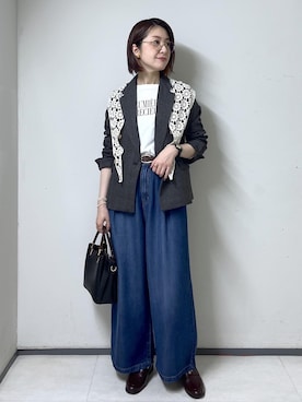 「ROPE' PICNIC（ロペピクニック）の22ｍｍカーブモチーフベルト（ベルト、ブラウン系）」を使った、toshicoさん（レディース・165cm）の秋コーディネート