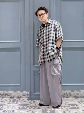 「RAGEBLUE（レイジブルー）の【接触冷感/吸水速乾】FLORAL PRINT T-SHIRTS/フラワープリントＴシャツ（Tシャツ/カットソー、ブラック系）」を使った、はいねさん（メンズ・165cm）の夏コーディネート