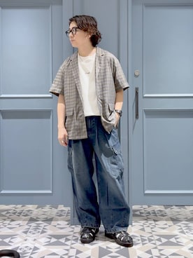 「アイテム（ジャケット/アウター、イエロー系）」を使った、はいねさん（メンズ・165cm）の夏コーディネート