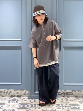 「アイテム（ハット、ブラウン系）」を使った、はいねさん（メンズ・165cm）の夏コーディネート