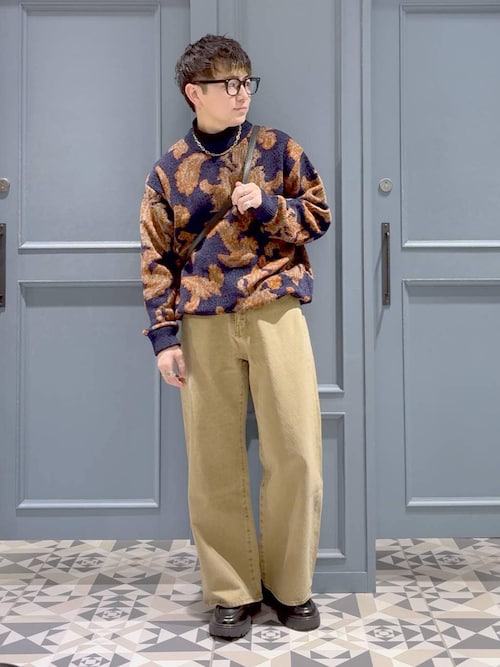 セール】Damask Pattern Jacquard Knit/ダマスク柄ジャガードニット