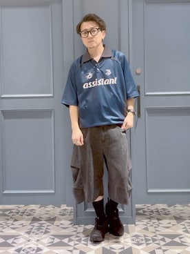 「RAGEBLUE（レイジブルー）のRING DOT GAME T-SHIRT/リングドットゲームTシャツ（Tシャツ/カットソー、ブルー系）」を使った、はいねさん（メンズ・165cm）の夏コーディネート