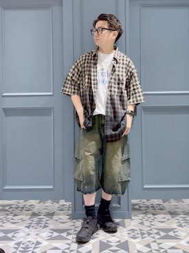「RAGEBLUE（レイジブルー）の＜接触冷感/吸水速乾＞PHOTOGRAPHIC PRINT T-SHIRT/フォトグラフィックプリントTシャツ（Tシャツ/カットソー、ホワイト系）」を使った、はいねさん（メンズ・165cm）の夏コーディネート