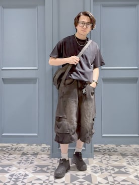 「RAGEBLUE（レイジブルー）の3D CURVE LONG HALF DENIM PANTS/3Dカーブロングハーフデニムパンツ（デニムパンツ、ブルー系）」を使った、はいねさん（メンズ・165cm）の夏コーディネート