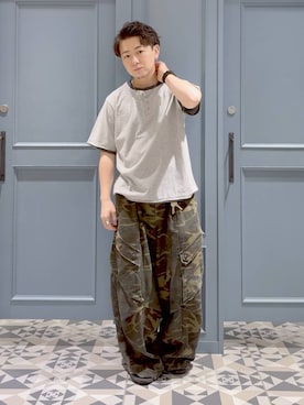 「RAGEBLUE（レイジブルー）のHENLEY NECK FAKE LAYERED T-SHIRTS/フェイクレイヤードヘンリーネックTシャツ（T Shirts、グレー系）」を使った、はいねさん（メンズ・165cm）の秋コーディネート