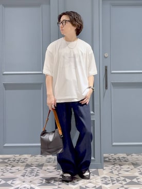「RAGEBLUE（レイジブルー）のLAYERED MESH T-SHIRTS/メッシュレイヤードＴシャツ（Tシャツ/カットソー、ホワイト系）」を使った、はいねさん（メンズ・165cm）の夏コーディネート