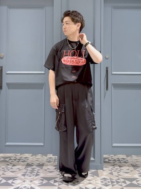 「RAGEBLUE（レイジブルー）の＜接触冷感/吸水速乾＞PHOTOGRAPHIC PRINT T-SHIRT/フォトグラフィックプリントTシャツ（T Shirts、ブラック系）」を使った、はいねさん（メンズ・165cm）の秋コーディネート