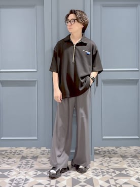 「RAGEBLUE（レイジブルー）のONEPOINT DESIGN HALF ZIP TSHIRTS/ ワンポイントデザイン/ハーフジップTシャツ（Tシャツ/カットソー、ブラック系）」を使った、はいねさん（メンズ・165cm）の夏コーディネート