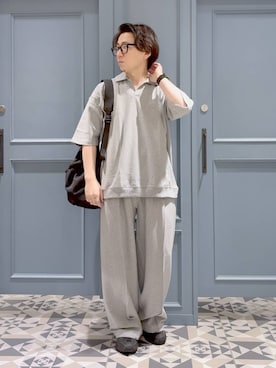 「RAGEBLUE（レイジブルー）の【Champion/チャンピオン】別注スキッパースウェットT＜セットアップ着用可能＞（Tシャツ/カットソー、グレー系）」を使った、はいねさん（メンズ・165cm）の夏コーディネート