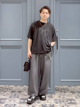 「RAGEBLUE（レイジブルー）のLAYERED MESH T-SHIRTS/メッシュレイヤードＴシャツ（Tシャツ/カットソー、ブラック系）」を使った、はいねさん（メンズ・165cm）の夏コーディネート