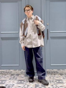 「RAGEBLUE（レイジブルー）のMohair Blend Shaggy Knit Cardigan / 総柄モヘヤニットカーディガン（カーディガン/ボレロ）」を使った、はいねさん（メンズ・165cm）の秋コーディネート