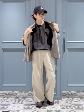 「アイテム（スラックス）」を使った、はいねさん（メンズ・165cm）の夏コーディネート