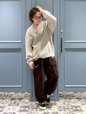 「ストリート」｜「アイテム（カーゴパンツ、ブラウン系）」を使った、はいねさん（メンズ・165cm）の冬コーディネート