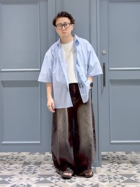 「RAGEBLUE（レイジブルー）のHENLEY NECK FAKE LAYERED T-SHIRTS/フェイクレイヤードヘンリーネックTシャツ（Tシャツ/カットソー、ホワイト系）」を使った、はいねさん（メンズ・165cm）の夏コーディネート