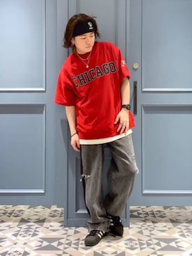 「NBA（エヌビーエー）のアイテム（帽子）」を使った、はいねさん（メンズ・165cm）の春コーディネート