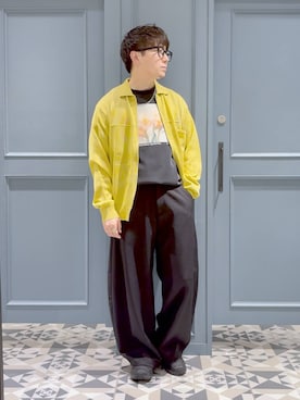 「RAGEBLUE（レイジブルー）のSuper Curve Seam Barrel Pants/スーパーカーブシームツイルバレルパンツ（スラックス、ブラック系）」を使った、はいねさん（メンズ・165cm）の春コーディネート