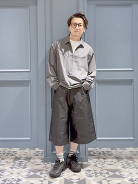 「RAGEBLUE（レイジブルー）の【LUXURY＋EASY】＜イージーケア＞WESTERN HALF ZIP SHIRTS/ラグイージーウエスタンハーフジップシャツLS（Shirts、グレー系）」を使った、はいねさん（メンズ・165cm）の秋コーディネート