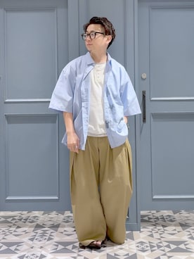 「RAGEBLUE（レイジブルー）のHENLEY NECK FAKE LAYERED T-SHIRTS/フェイクレイヤードヘンリーネックTシャツ（Tシャツ/カットソー、ホワイト系）」を使った、はいねさん（メンズ・165cm）の夏コーディネート