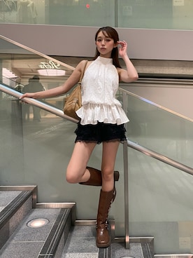「アイテム（ブーツ）」を使った、タカハシモエさん（レディース・162cm）の夏コーディネート