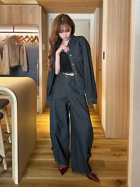 「アイテム（デニムジャケット）」を使った、タカハシモエさん（レディース・162cm）の夏コーディネート