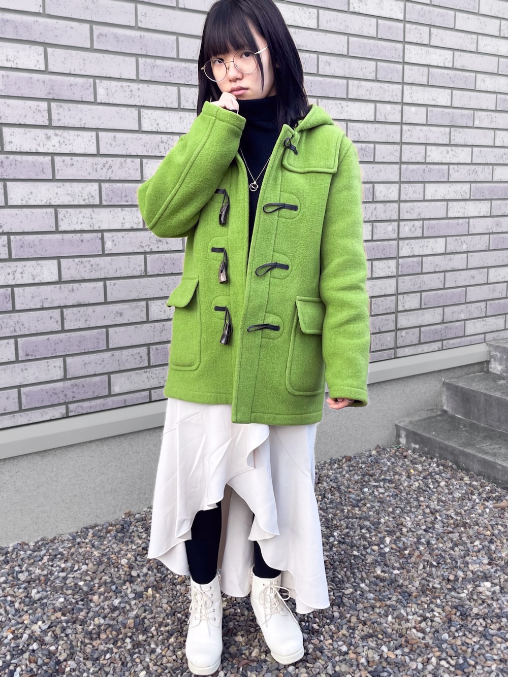 Child woman オリーブ色 ダッフルコート ウール製で超暖 LONDON