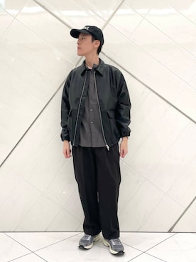 「アイテム（ライダースジャケット）」を使った、山﨑 亮太さん（メンズ・172cm）の秋コーディネート