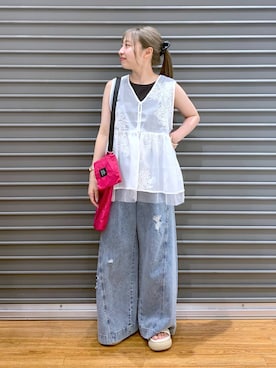 「LEPSIM（レプシィム）のイージーバギーデニム　290477（デニムパンツ）」を使った、daharalepsimさん（レディース・151cm）の夏コーディネート